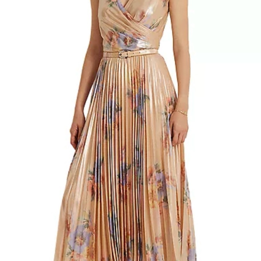 Ralph Lauren Floral Metallic Pleated Dress